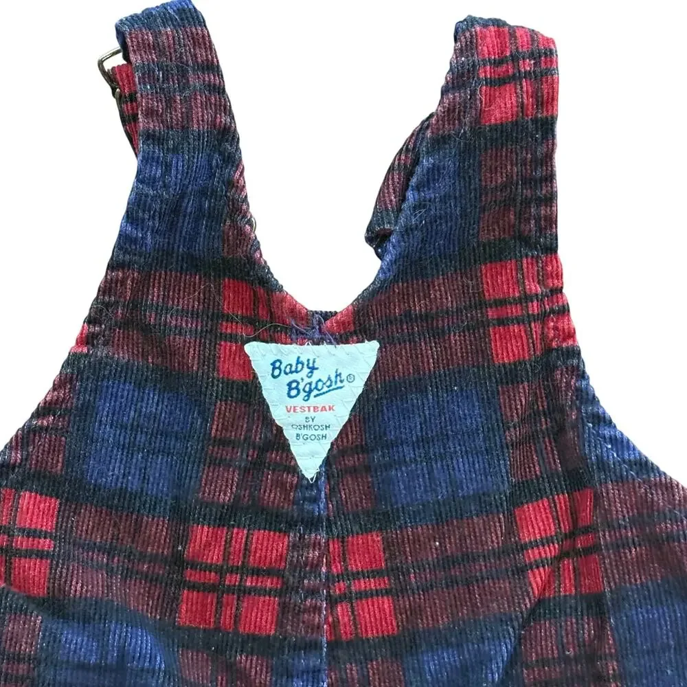 Oshkosh B'Gosh Baby Vintage Blue Red Plaid Overalls Size 18 Months Vestbak USA